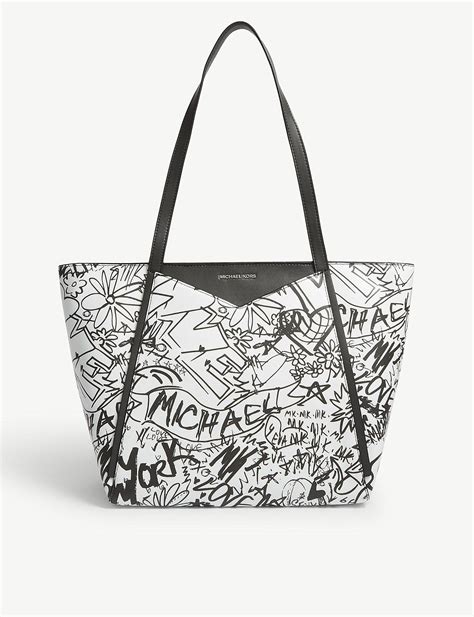 Michael Kors Whitney Large Graffiti Black/White Leather 